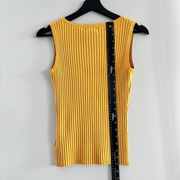 Worthington Silk Blend Top Yellow Ribbed Knit Lace Trim Collar Size M - Picture 6 of 6